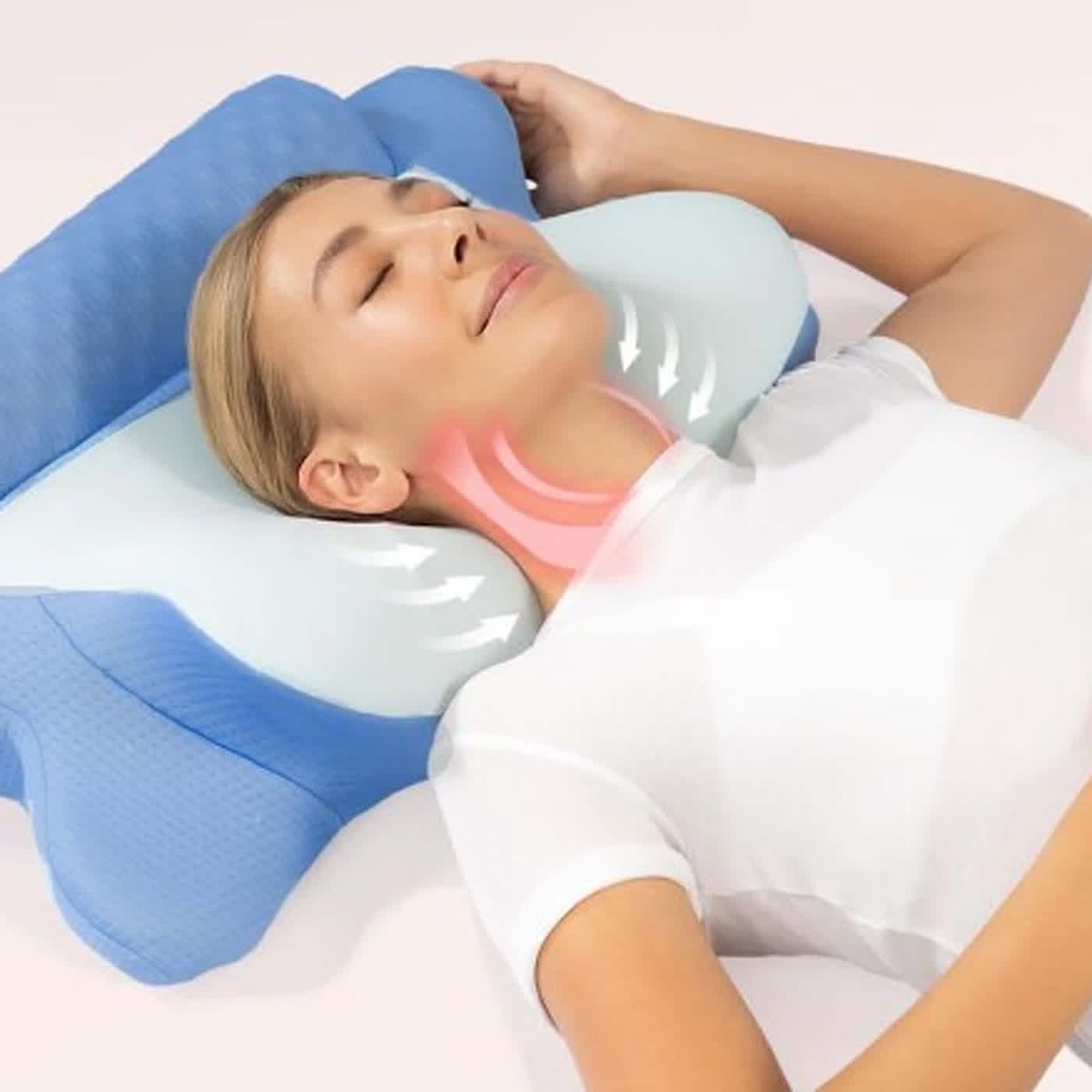 Melara Max Pillow with blue contoured surface and light-coloured base